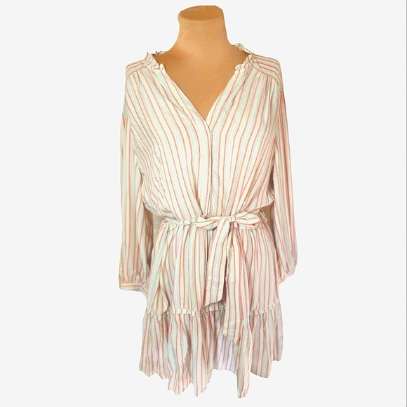 PAIGE "Kylenn" striped three-quarter length sleeve ruffle mini dress - Picture 3 of 15